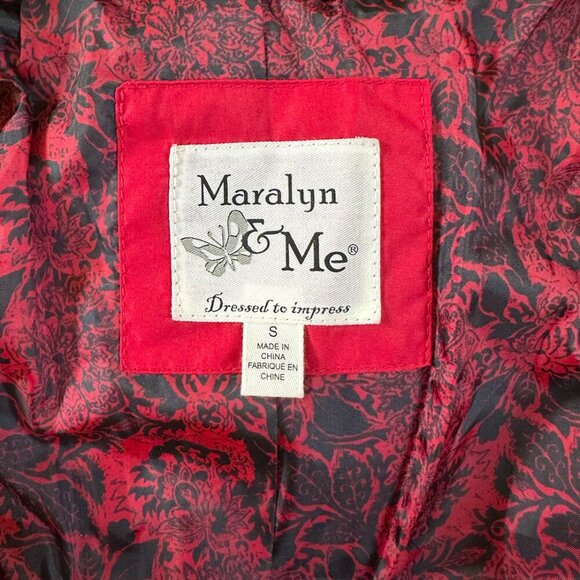 Red Quilted Puffer Jacket Sz S Black Fur Trim Floral Outdoor Winter Gorp Utility - Picture 5 of 14